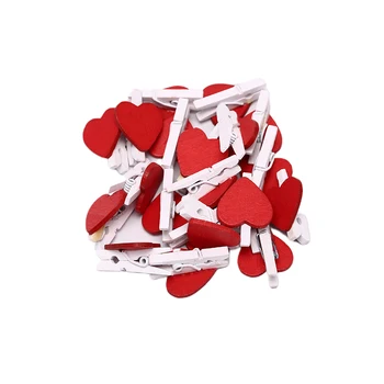 20Pcs Mini חמוד אדום בצורת לב עשוי עץ, נייר צילום קליפים התזכיר בעל קישוט הבית קליפים המשרד אביזרים