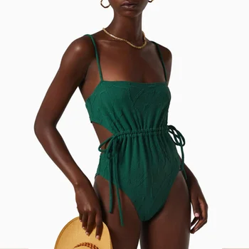 סקסית מוצק בגד ים לנשים בצבע ירוק מחרוזת נקבה התחבושת ביקיני רקום חתיכה אחת של בגדי ים קיץ חוף ללבוש Bandeau