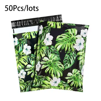 50Pcs פולי אקספרס לוגיסטיקה דיוור שקיות עלים ירוקים הדפסה תחבורה דואר שקיות המעטפה בגדים מתנות אריזת פאוץ