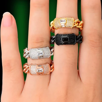 GODKI מודגש Stackable הטבעת יוקרה עבה שרשרת טבעות לנשים החתונה מעוקב זירקון כלה האירוסין לחתונה דובאי האצבע טבעות