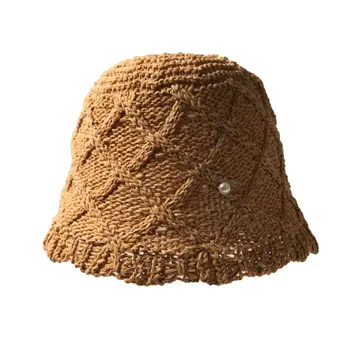 קצר ברים מלאכותי של פנינים עיצוב מעוין דלי כובע נשים קיץ דייג הכובע