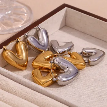 316l נירוסטה פשוטה אופנה פשוטה עגילי לב זהב מתכת צבע כסף הצהרה תכשיטים מתנה