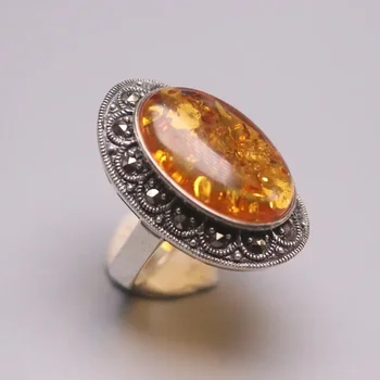 אמיתי/מקורי מכסף סטרלינג 925 טבעת כסף חתונות טבעת נצח עבור נשים נהדר עבור בנות טבעי אמבר טבעת גדולה