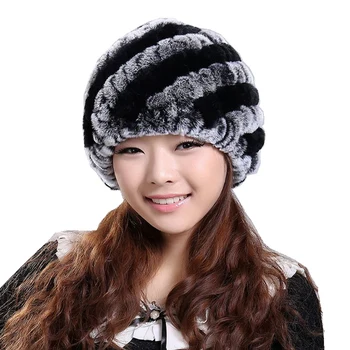 נשים החורף חם ארנב רקס פרווה כובע שלג, כובע חורף כובעים בנות האמיתי לסרוג כובעים Skullies