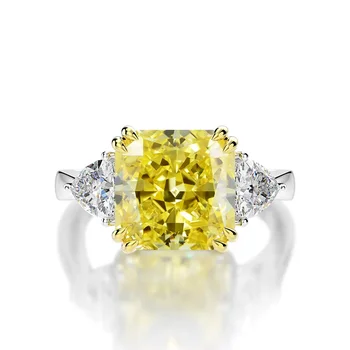 דגמים חדשים 925 SterlingSilver טבעת הנישואין לבחורות Luxury10*10MM צהוב ורוד לבן מצופה טבעות אבני חן בסדר תכשיטים הסיטוניים