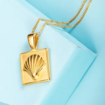 18K זהב מצופה נירוסטה האוקיינוס חוף נסיעות הקיץ תכשיטים אופנתיים צדפות ים פגז בצורת שרשרת תליון לנשים