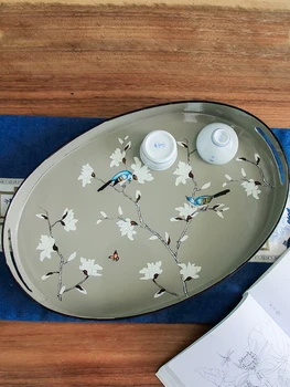 מגש קרמיקה Underglaze פרחים-ציפור הדפסה האמריקאי רטרו לנשנש צלחת אחסון בסלון תה אחסון פירות DecorationCreative
