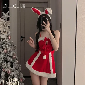 Ziqi חג המולד באני ילדה קטיפה חלול הלבשה תחתונה סקסית קטיפה Cosplay אחיד להגדיר 6109