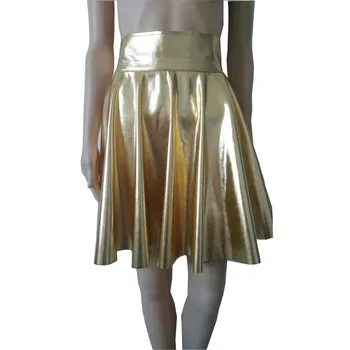 נשים מתכתי מבריק צבע זהב חיקה חצאית מיני מחליק מעל הברך, חצאיות ערב מסיבת חצאית