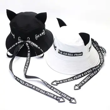 כותנה היפ הופ מצנפות מזדמן כובע פנמה חתול חמוד האוזניים השמש בקיץ כובעים Streamer דייג כובע דלי הכובע