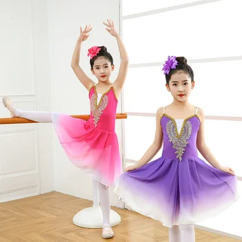 המלכותי סגול בלרינה להתלבש בנות בלט חצאית ארוכה שמלת ריקוד לילדים נשים ביצועים תחפושות בנות קלע ריקודי בטן