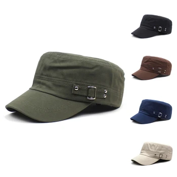בסגנון צבאי צוער צבא כובע גברים, נשים, צבע טהור כותנה שטף שטוח, מכסה עליון, קיץ, סתיו, מתכוונן הכובע מצחייה כובע